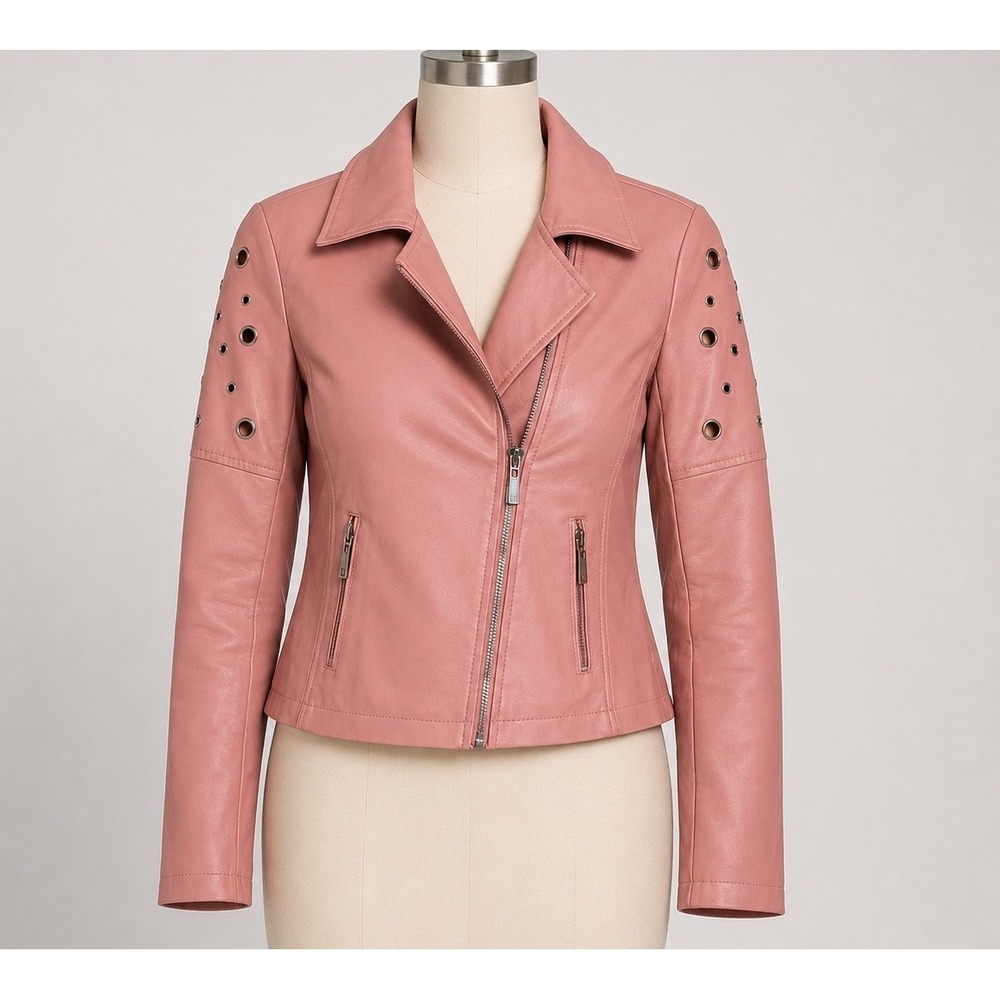 Jou Jou Pink Faux Leather Motorcycle Moto Zip Jacket Whimsigoth Size Large Rider